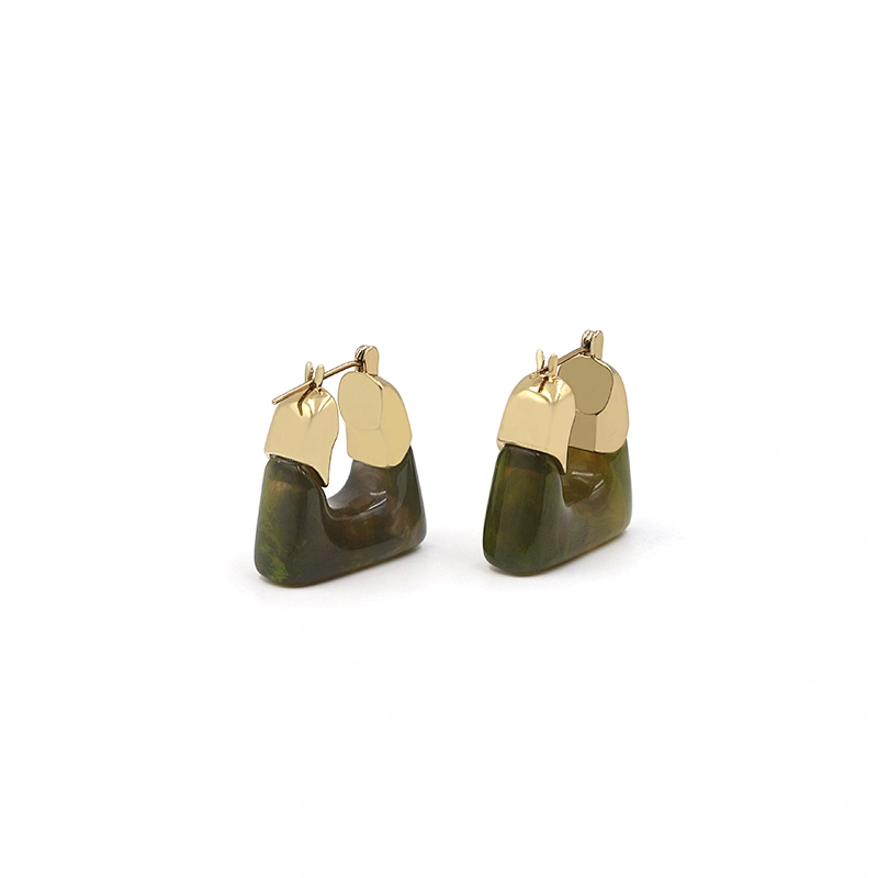Fashion Resin Earrings Custom Trendy Jewelry Acetate Square Shape Brass Stone Earring