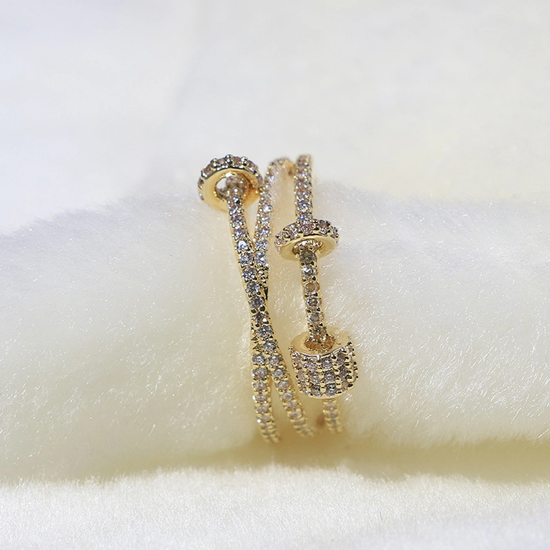 Hip hop luxury style iced out zircon diamond multi layer gold plated open ring