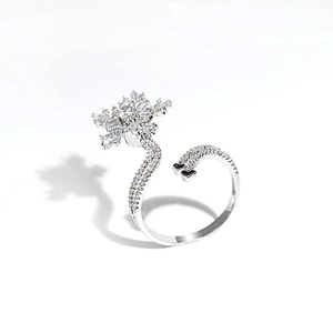 Fashion rotatable anxiety clear zircon snowflake silver plated open ring women jewelry