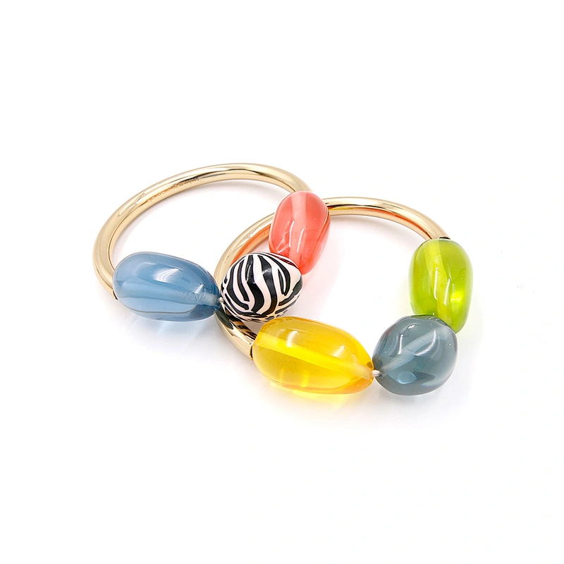 Fashion multi color resin stone gold plated brass bangle for women