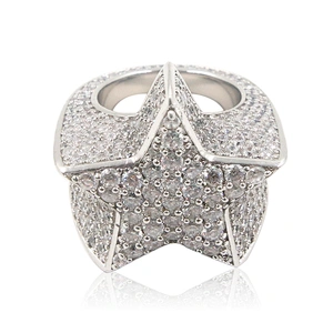 Hip hop silver plated chunky star shape iced out clear rhinestone ring