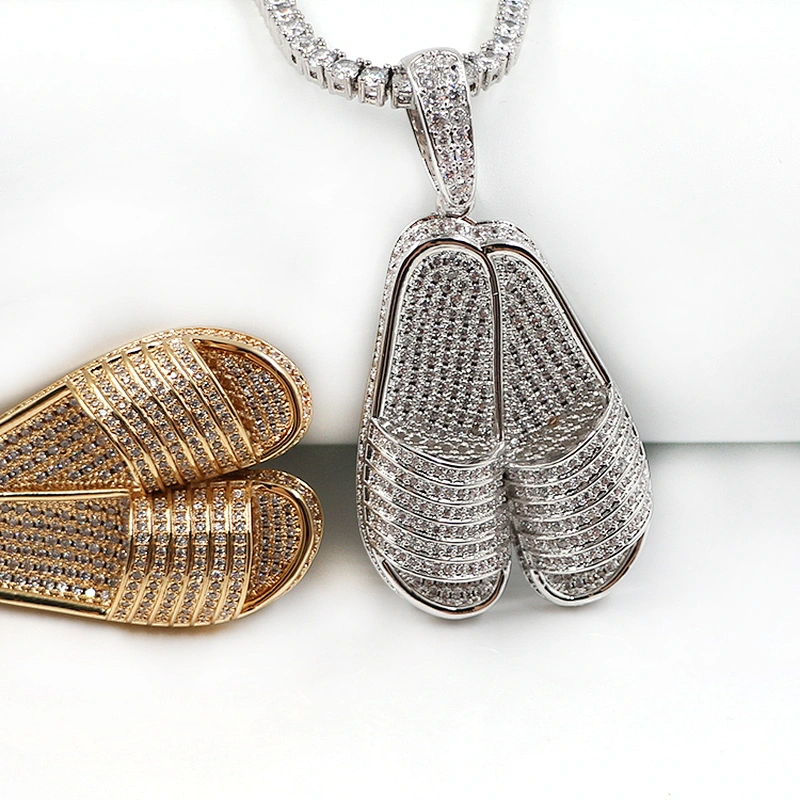 Hip hop jewelry streetwear iced out zircon slipper pendant