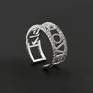 Fashion silver plating clear rhinestones LOVE women open bracelet