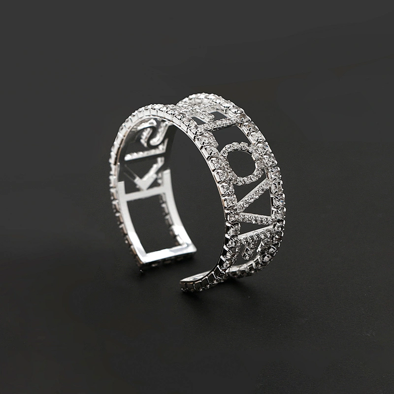 Fashion silver plating clear rhinestones LOVE women open bracelet