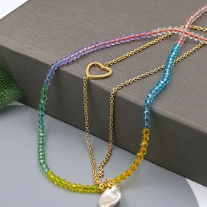 Popular Multi-Color Bead Pearl Heart Necklace