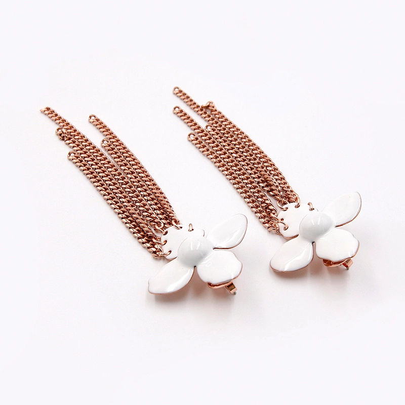 Brass Dangle Earrings 18K Gold Plated Enamel Flower Stud Stainless Steel Tassel Earring