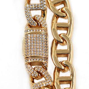 Hip-Hop Style Shiny CZ Brass With Gold Plated Bracelet