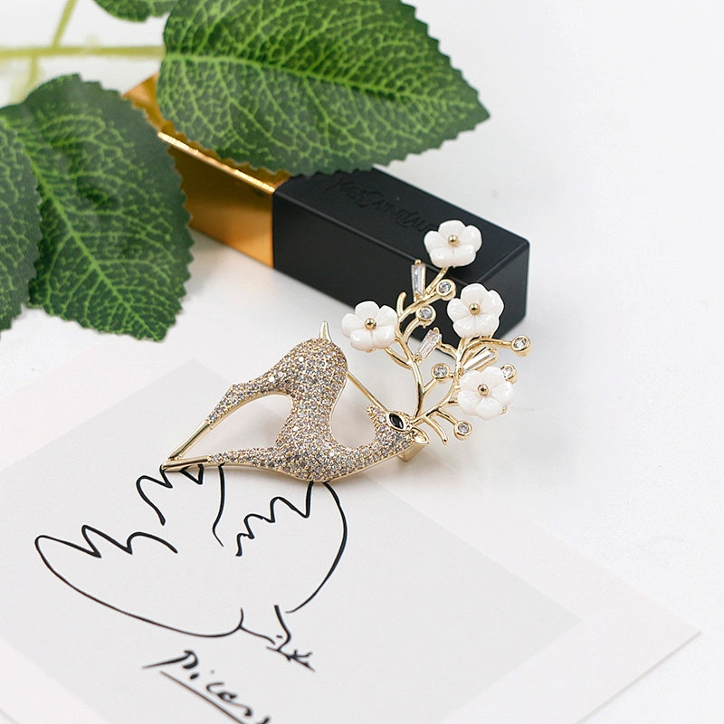 Delicate Deer Gold Plated Brass Brooch with Enamel