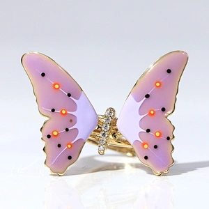 Enamel jewelry jumping butterfly white zircon adjustable gold plated ring