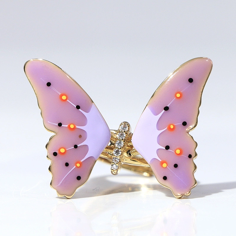 Enamel jewelry jumping butterfly white zircon adjustable gold plated ring