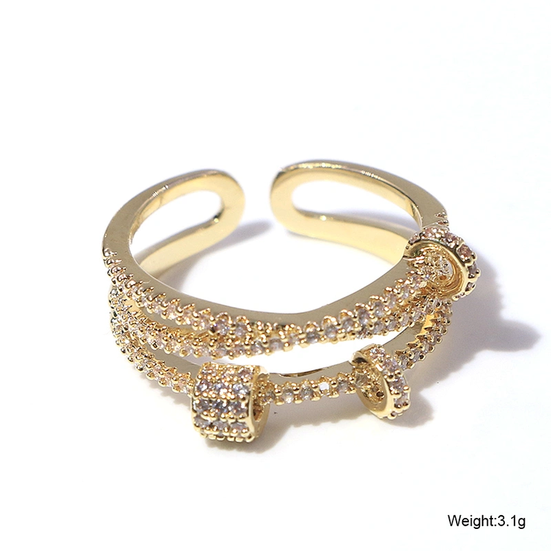 Hip hop luxury style iced out zircon diamond multi layer gold plated open ring