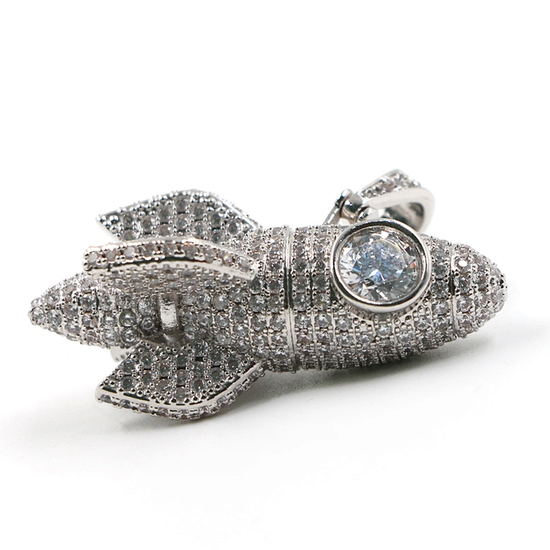 High quality streetwear rocket iced out cubic zirconia hip hop pendant