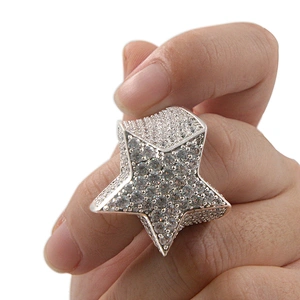 Hip hop silver plated chunky star shape iced out clear rhinestone ring