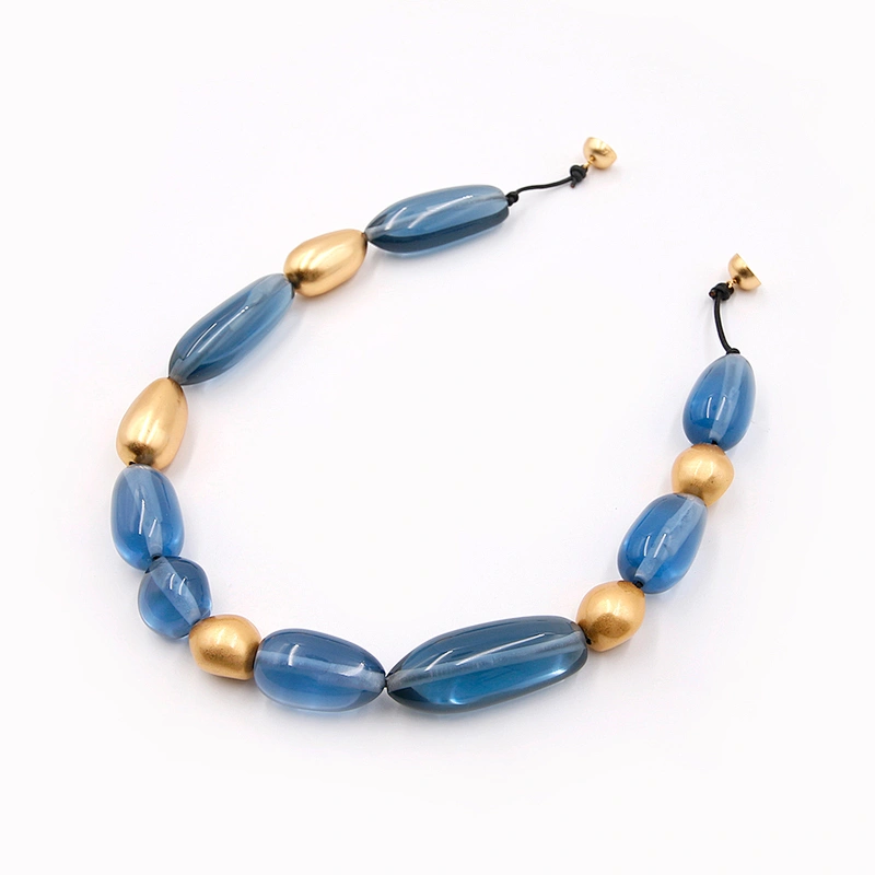Custom Resin Gold Plated Blue Yellow Irregular Shape Chain