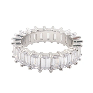 Trendy jewelry baguette clear zircon silver plating ring women engagement
