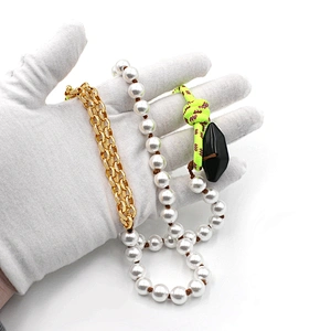 Fashion Custom Pearl Nylon Cord Brass Chain