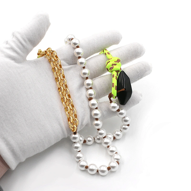 Fashion Custom Pearl Nylon Cord Brass Chain