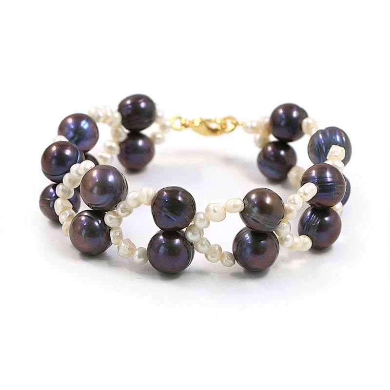 Natural freshwater pearl double layer gold plated lobster clasp bracelet women jewelry