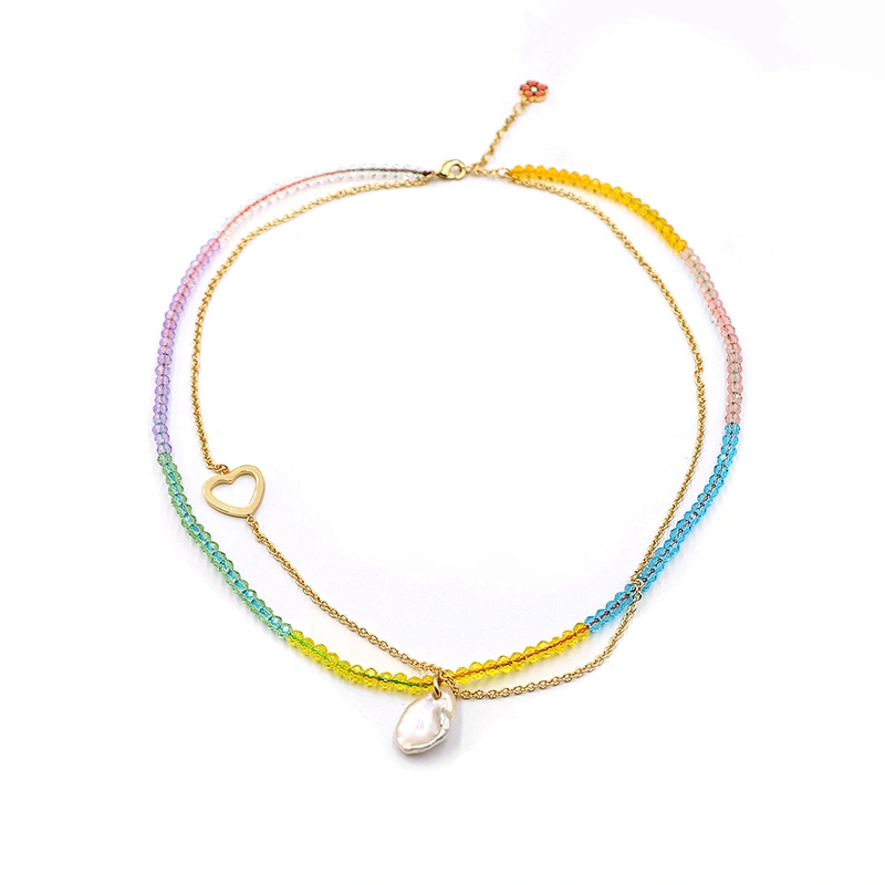 Popular Multi-Color Bead Pearl Heart Necklace
