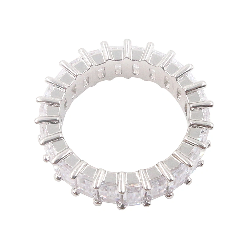 Trendy jewelry baguette clear zircon silver plating ring women engagement