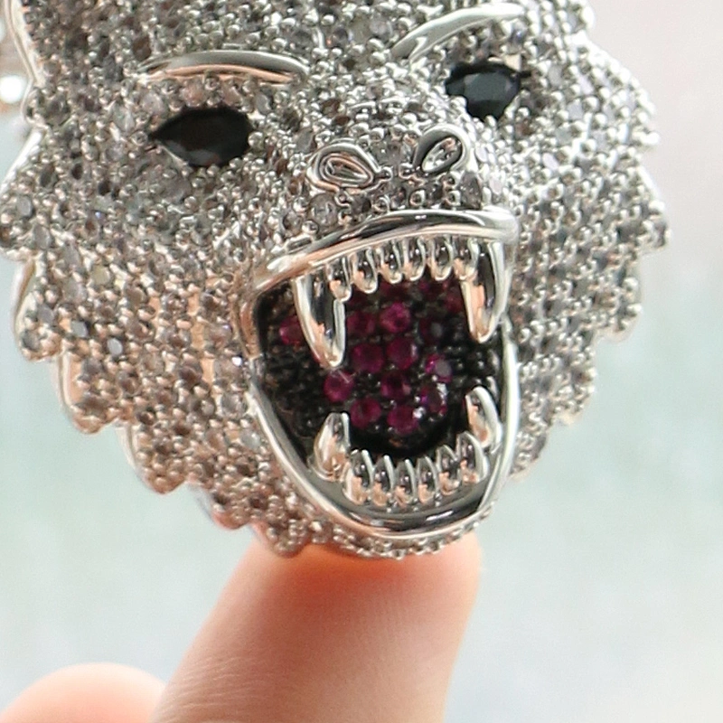 Hip hop ice out cz stone animal bear silver plated pendant for man