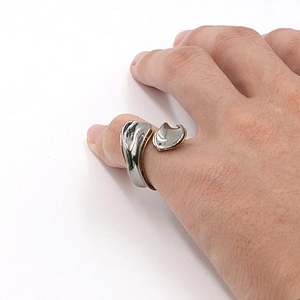 Enamel jewelry gold plated brass open twisted band ring
