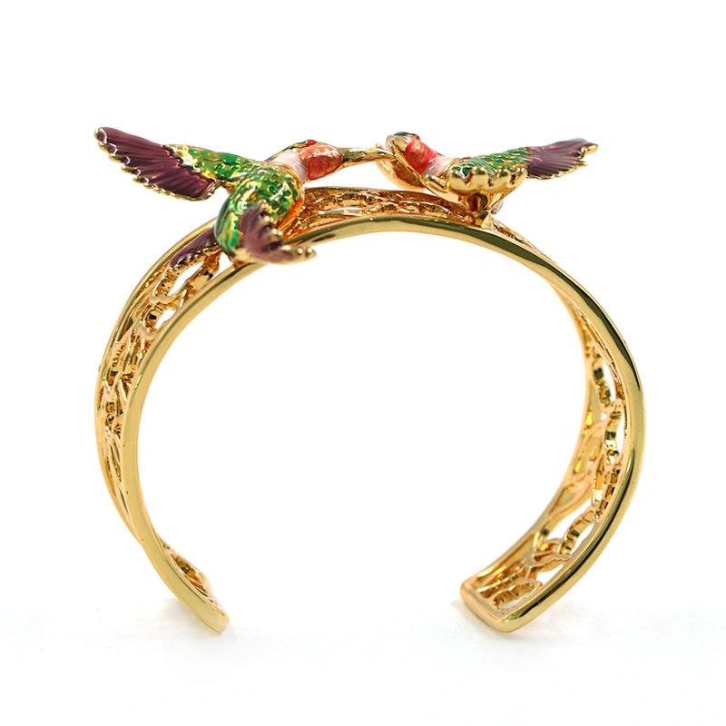Custom Enamel Brass Bangle Bird Bracelet