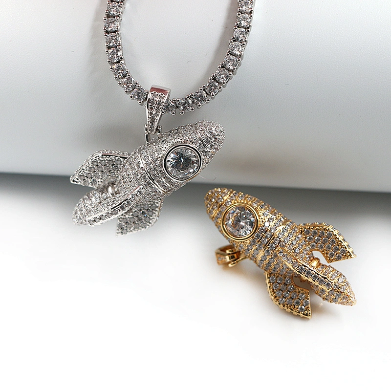 High quality streetwear rocket iced out cubic zirconia hip hop pendant