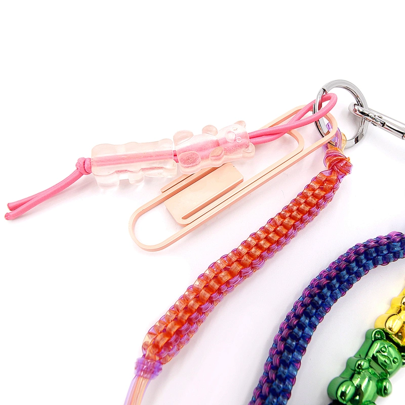 Custom Key Ring with Colorful cord and Bear by Handmade