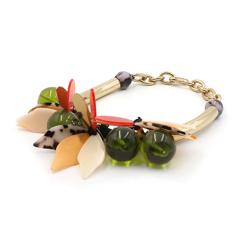 Green Grape Multicolor Leaves Necklace
