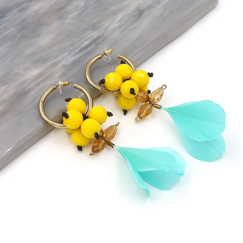 Bead Earrings Korean Fashion Dangle Bohe Jewelry Feather Statement Earrings Custom