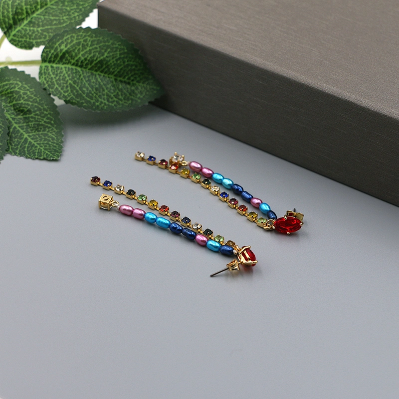 Fashion Custom Earrings Long Dangle CZ Rhinestone Pearl Earring China Wholesale