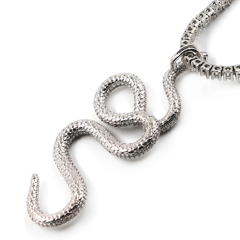 Hip hop iced out CZ stone snake silver plated high-quality pendant