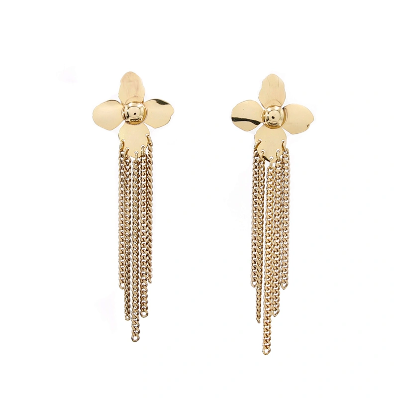 Brass Dangle Earrings 18K Gold Plated Enamel Flower Stud Stainless Steel Tassel Earring