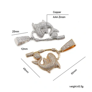 Hip hop streetwear high quality ice out zirconia shark pendant
