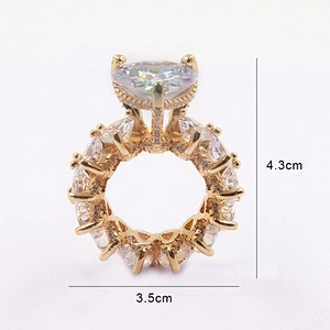 Luxury jewelry heart shape zircon iced out 18K gold plated brass engagement ring