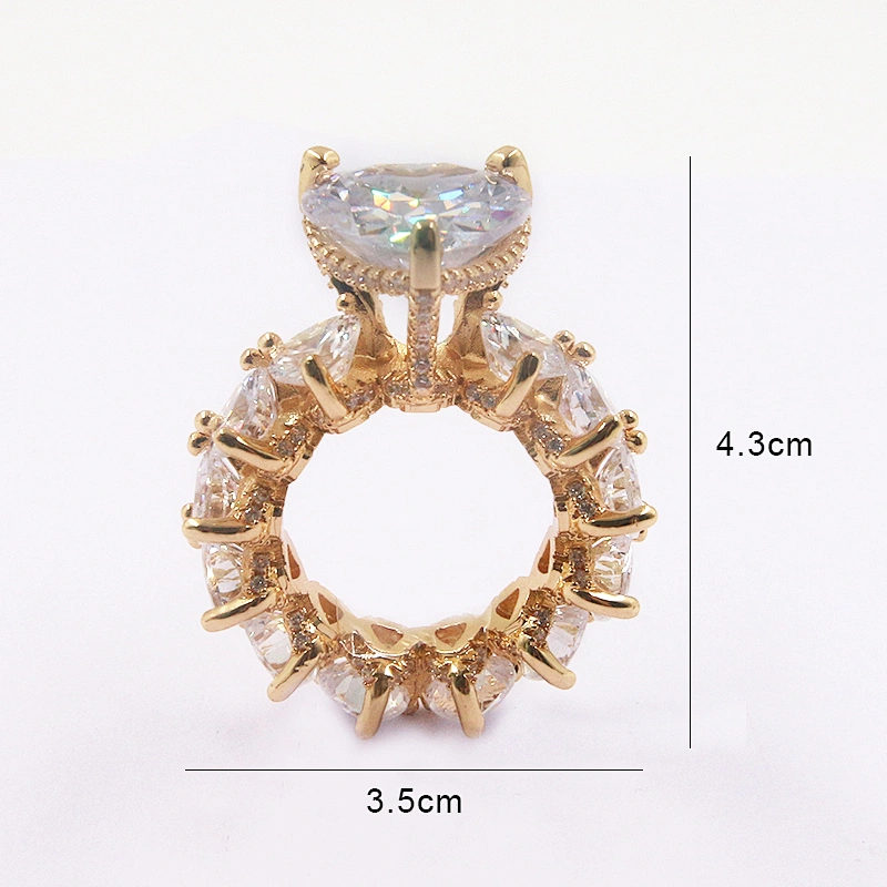 Luxury jewelry heart shape zircon iced out 18K gold plated brass engagement ring