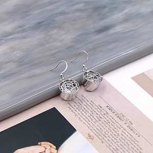 Korean Dangle Earrings Hollow Diamond CZ Silver Stud Bling Shiny Luxury Earring