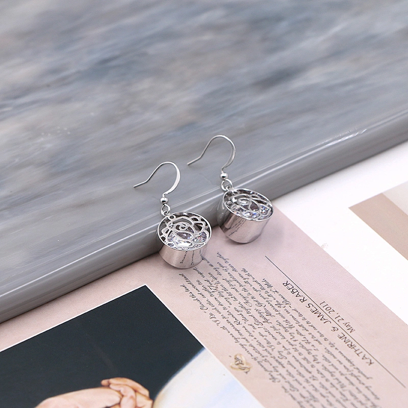 Korean Dangle Earrings Hollow Diamond CZ Silver Stud Bling Shiny Luxury Earring