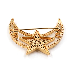 Custom Moon Star Gold Plated Brooch With CZ stones in Brass