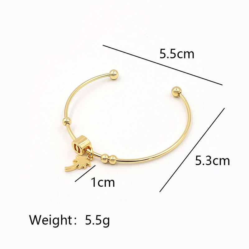 Fashion enamel coconut tree charm cute gold plated open bracelet bangle for women