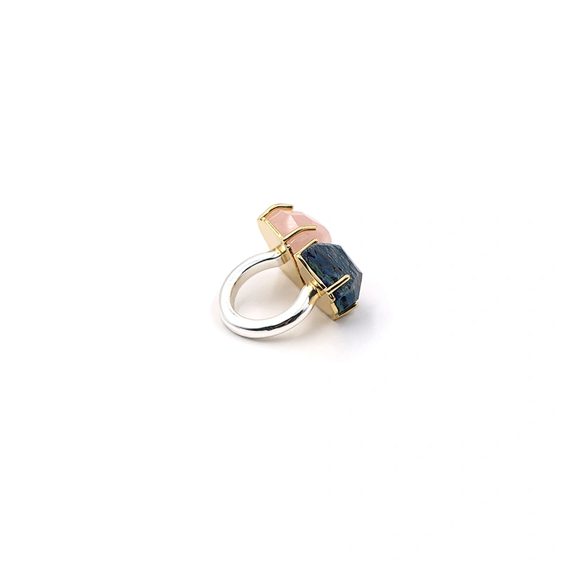 Natural stone gemstones pink quartz silver plating ring fashion jewelry