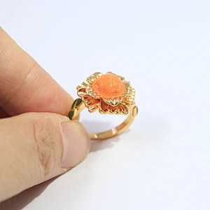 Trendy gold plated customized color orange enamel flower ring jewelry