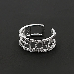 Fashion silver plating clear rhinestones LOVE women open bracelet