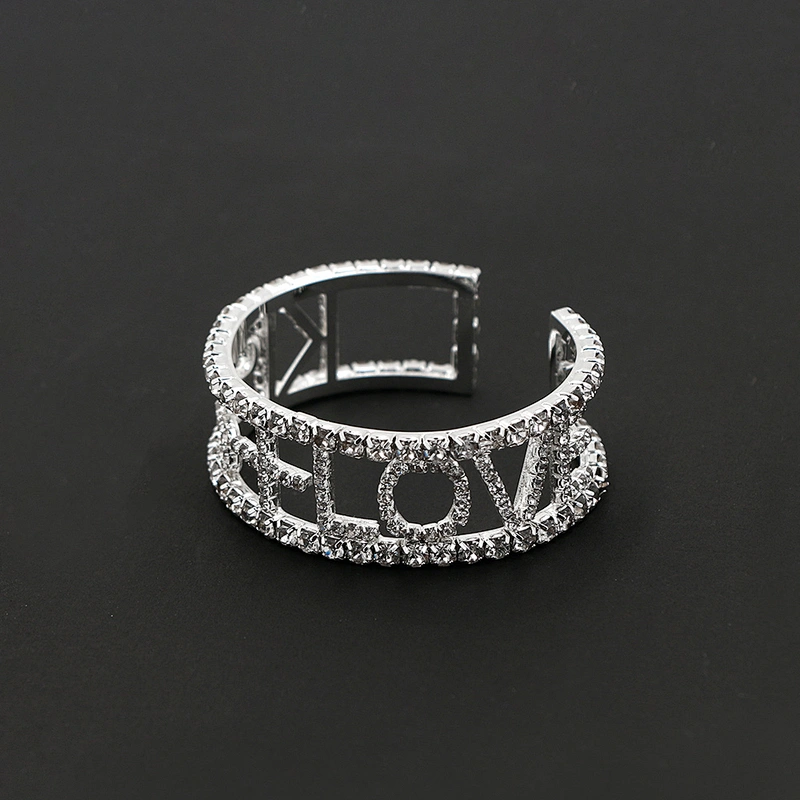 Fashion silver plating clear rhinestones LOVE women open bracelet