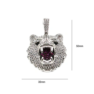 Hip hop ice out cz stone animal bear silver plated pendant for man