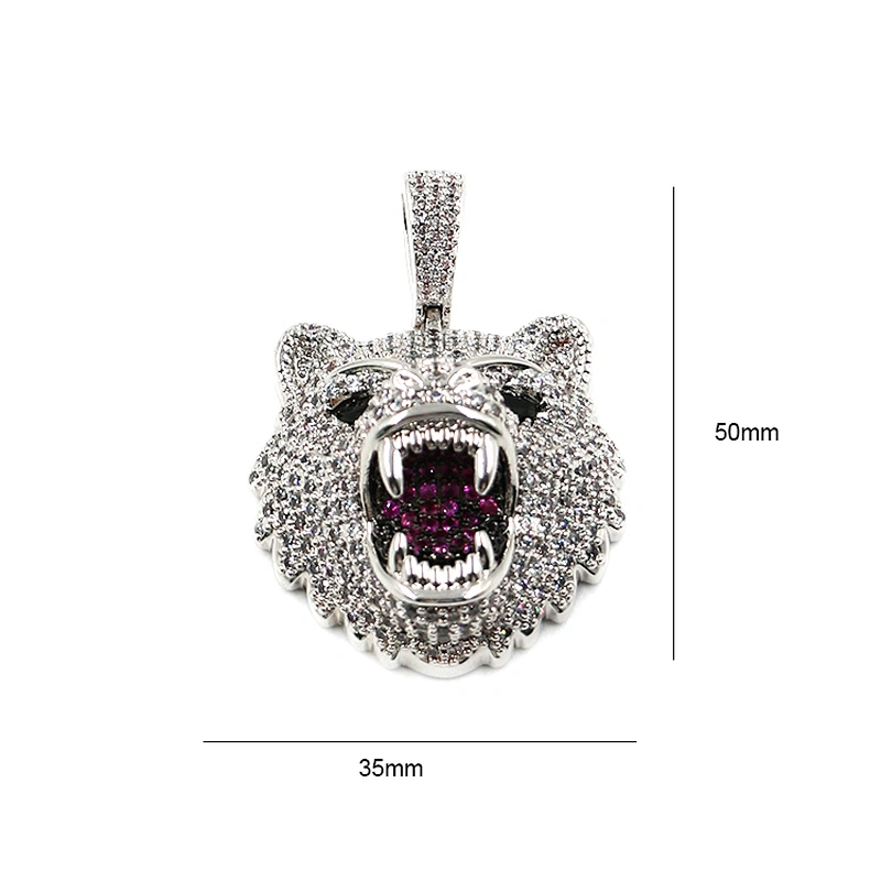 Hip hop ice out cz stone animal bear silver plated pendant for man