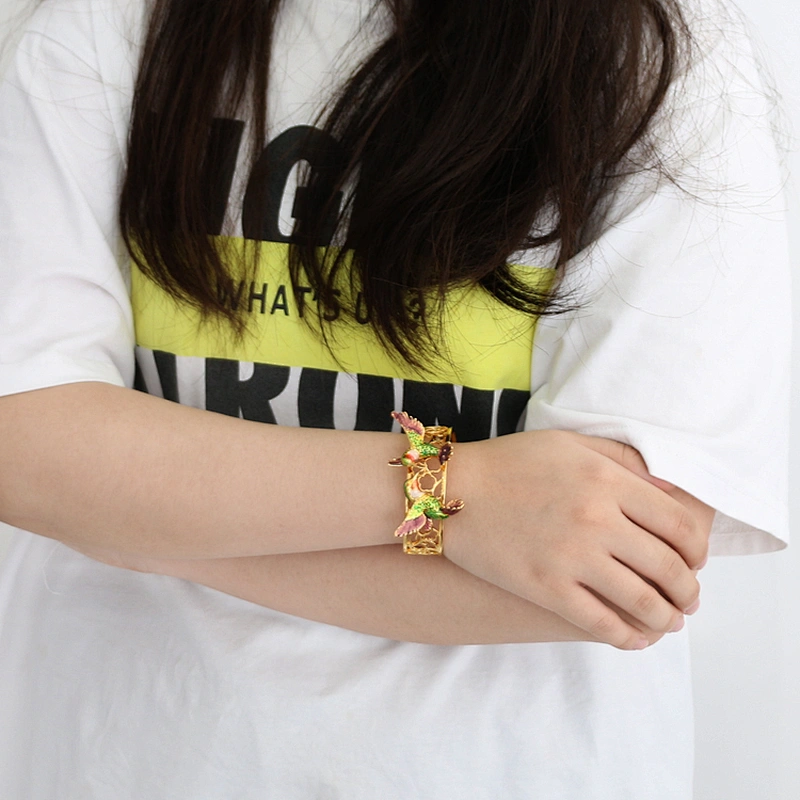 Custom Enamel Brass Bangle Bird Bracelet
