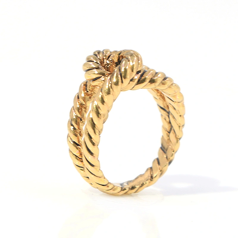 Fashion design twisted rope gold plated ring for girl