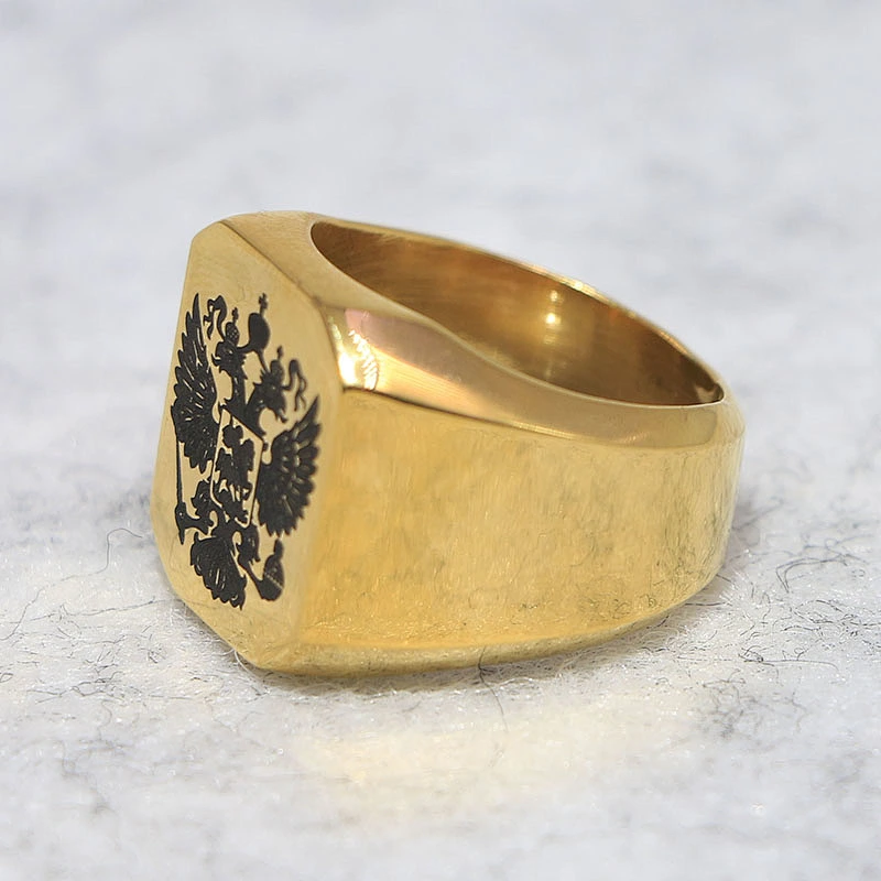 Hot sale custom logo chunky style Gold Plating Stainless Steel Signet Ring
